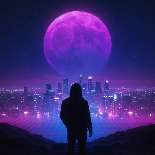 Retro-Futuristic Night Scene in Neon Colors