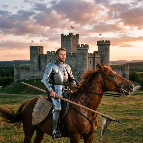 Knight on Horseback Behind a Magnificent Castle