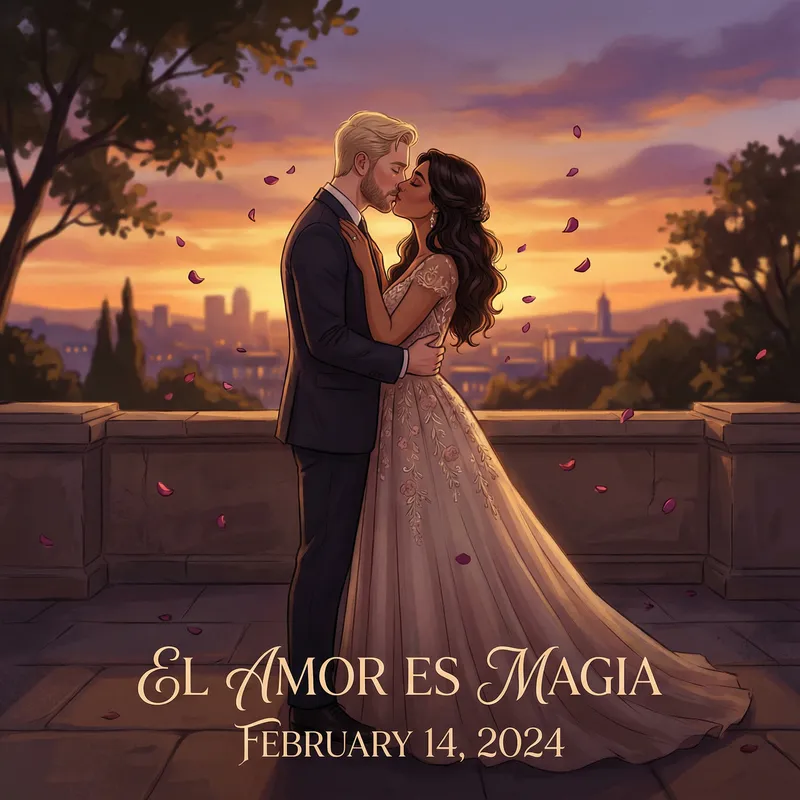 Diverse Couple Romantic Sunset Kiss