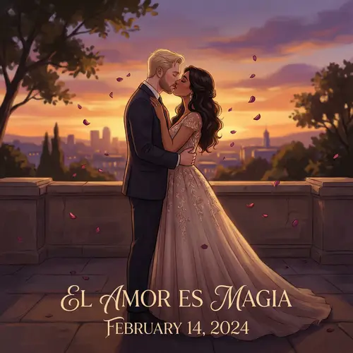 Romantic Sunset Kiss - Love and Affection Illustration