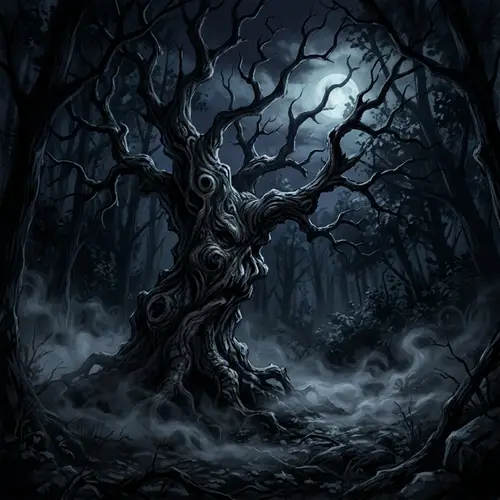 Eerie Tree in Dark Forest | Ghostly Moonlight & Shadows