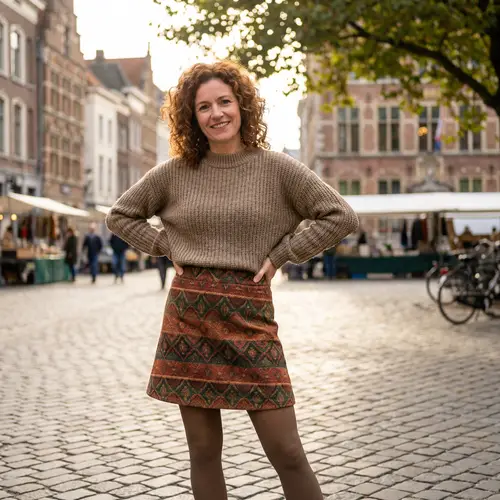 Confident Fuller-Figured Caucasian Woman in Stylish Mini Skirt