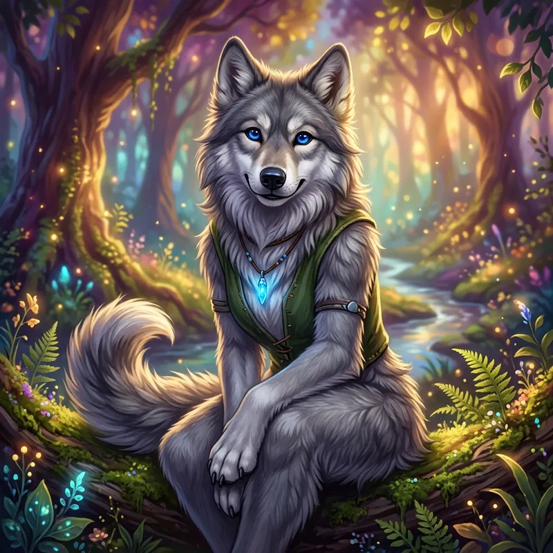 Beautiful Grey Canine Art with Blue Eyes