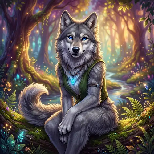 Beautiful Grey Canine Art with Blue Eyes