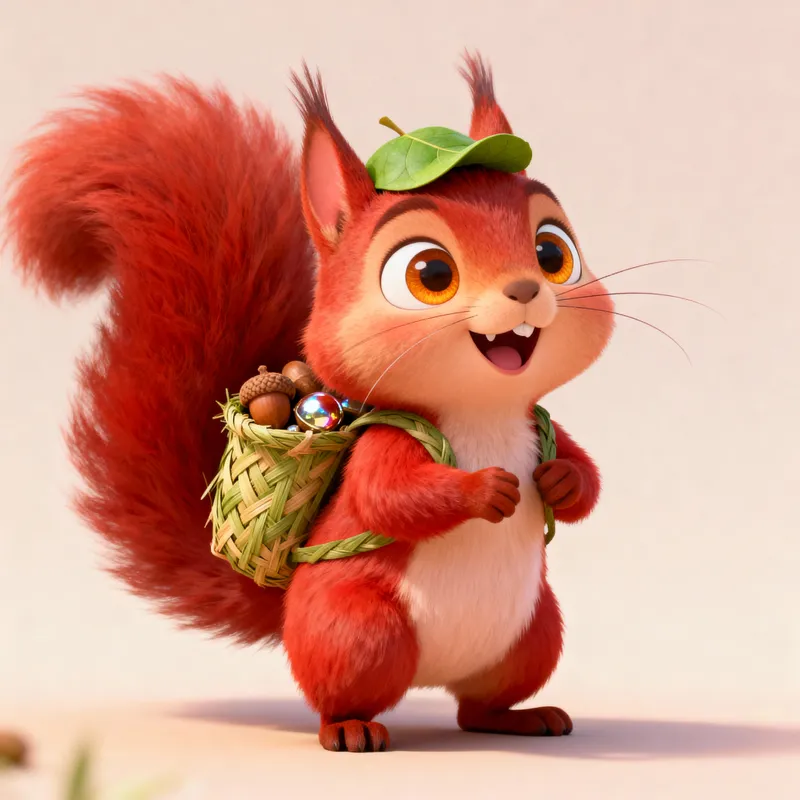 Adorable Red Squirrel with a Leaf Hat Adorable Red Squirrel with a Leaf Hat