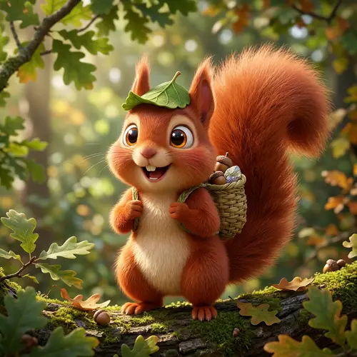 Adorable Red Squirrel with a Leaf Hat