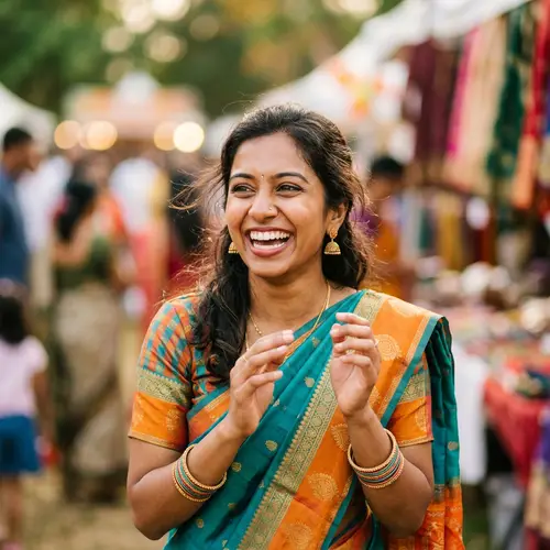 Authentic Happiness: Joyous South Asian Woman Smiling