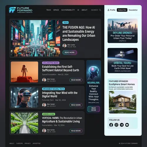 Futuristic Blog: Ads, UI, Tech, Space, Sustainable Living
