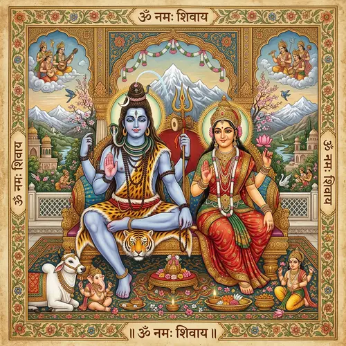 Divine Depiction of Lord Shiva and Maa Parvati in Traditional Indian Art