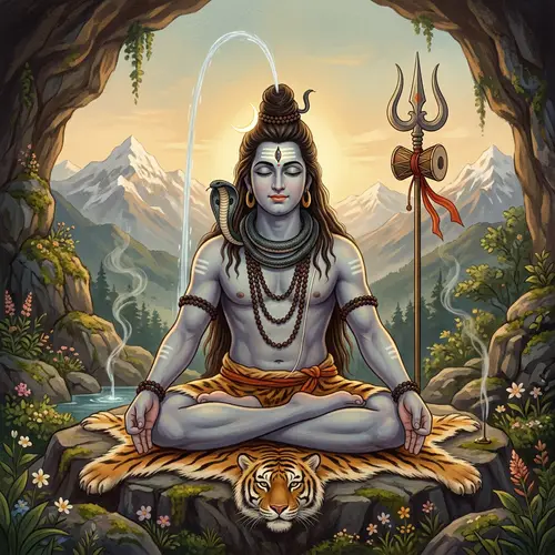 Lord Shiva: Serene Meditation on Tiger Skin | Divine Harmony