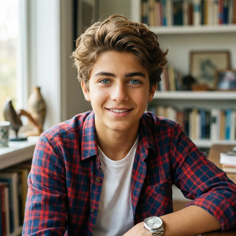 Handsome Teenage Boy with Casual, Messy Hair Style
