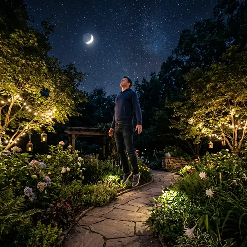 Man Levitating in a Night Garden
