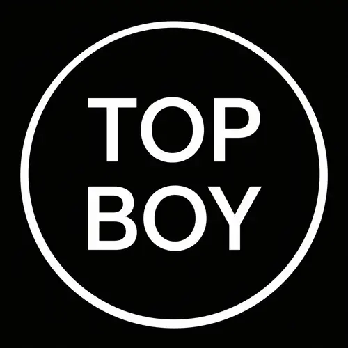 Minimalist Design: TOP BOY in Round Shape on Black Background
