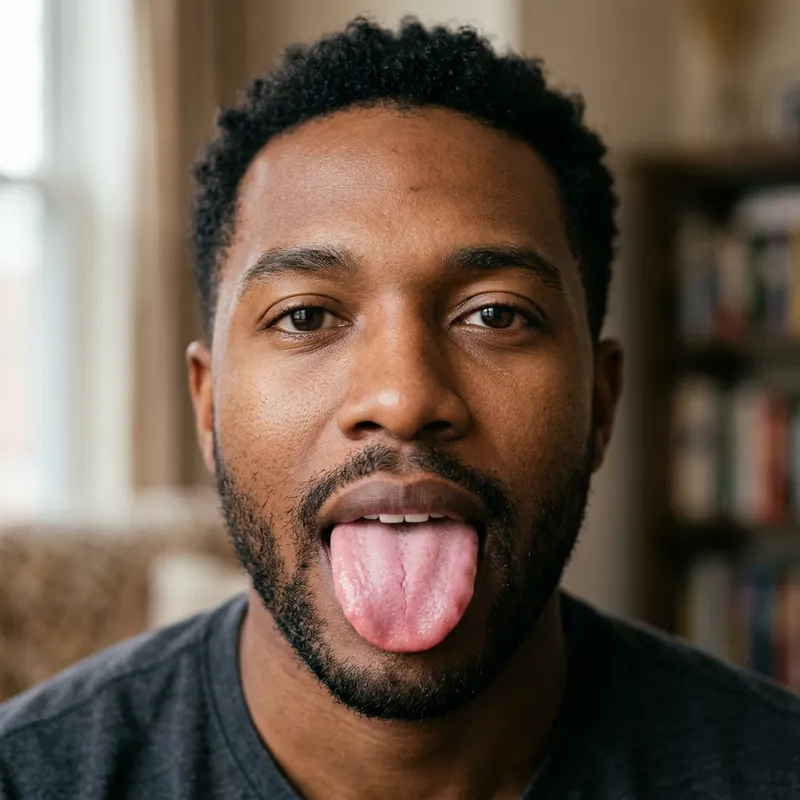 Black Male with Healthy Tongue - Confident Expression Black Male with Healthy Tongue - Confident Expression