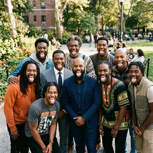 Diverse Group of 10 Black Men with Long Tongues | Joyful Camaraderie