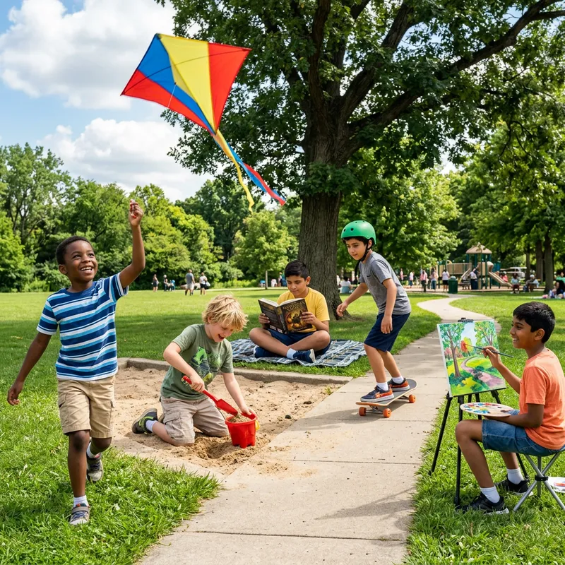 Diverse Boys Engaging in Summer Park Activities