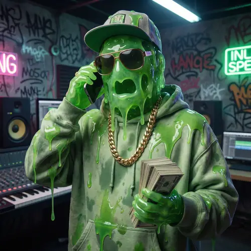 Green Slime Figure Inspired by Famous Rapper Style | Website Name