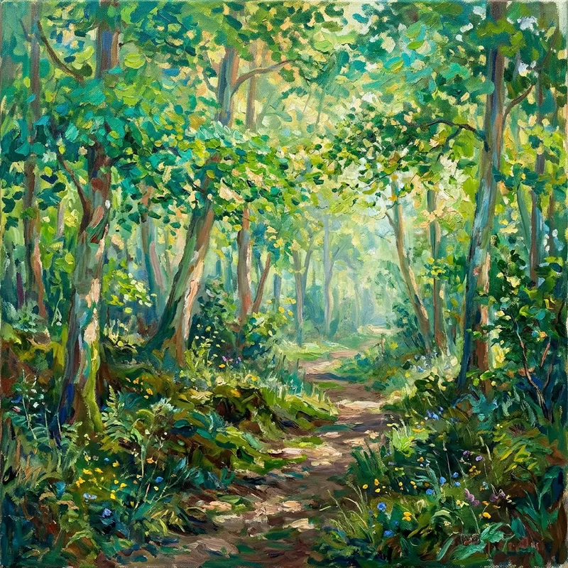 Tranquil Green Forest - Impressionist Masterpiece Tranquil Green Forest - Impressionist Masterpiece