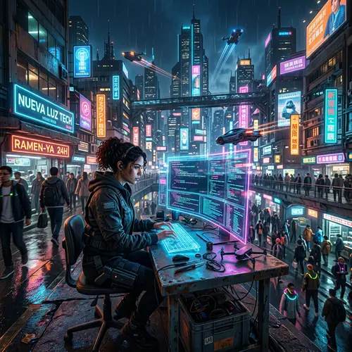 Cyberpunk Programmer: Coding in a Neon City