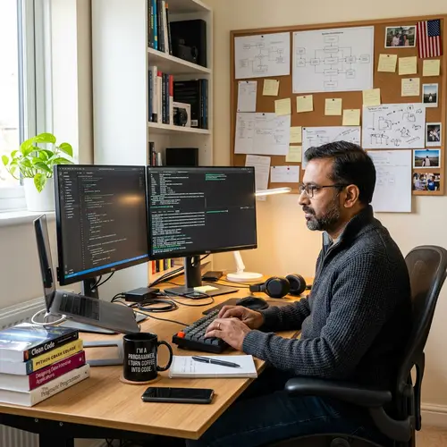 Skilled South Asian Programmer at Work