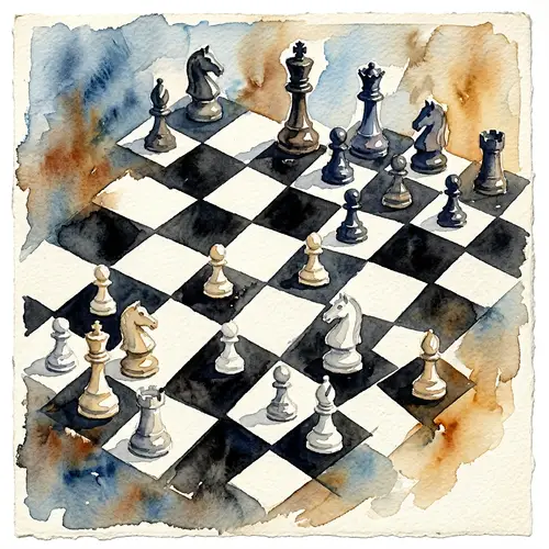 Chess Style Watercolor Painting in Black and White