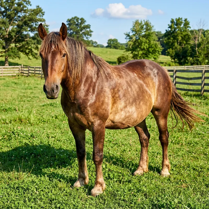Majestic Horse with Full Belly in Sunny Field Majestic Horse with Full Belly in Sunny Field
