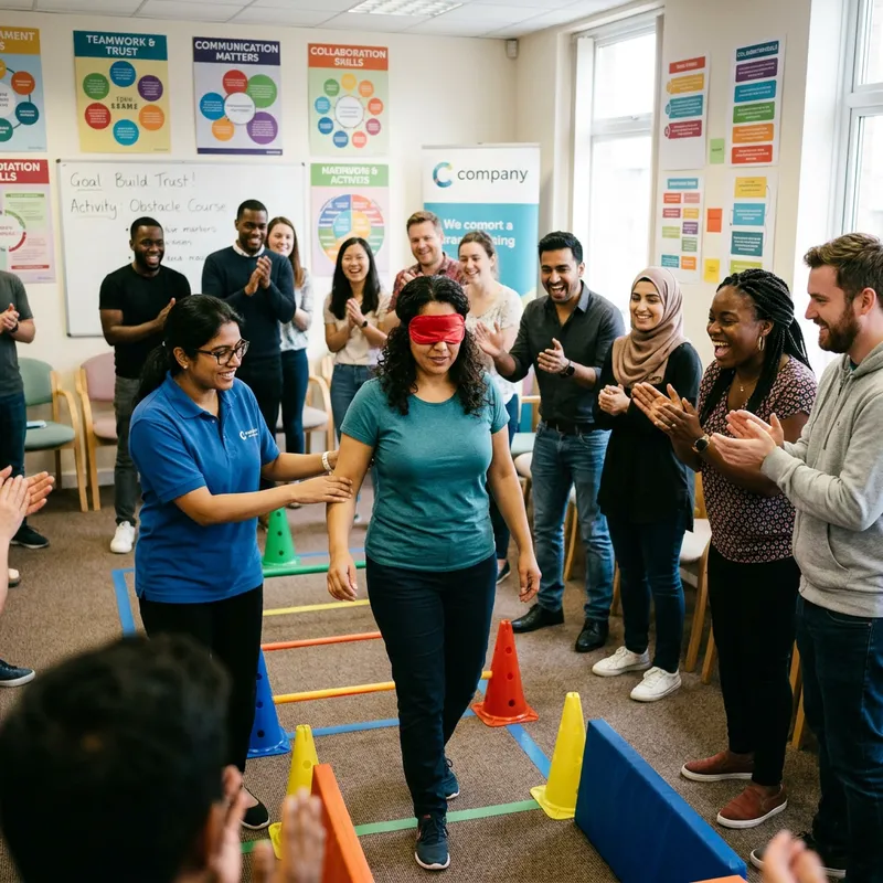 Diverse Group Enjoying Trust-Building Team Activity