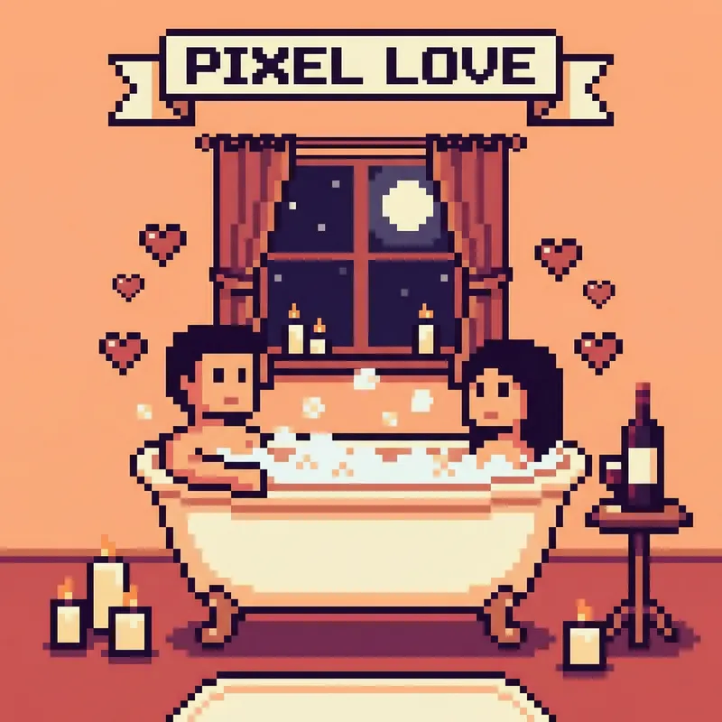 Romantic Bath Tub Scene Pixel Art