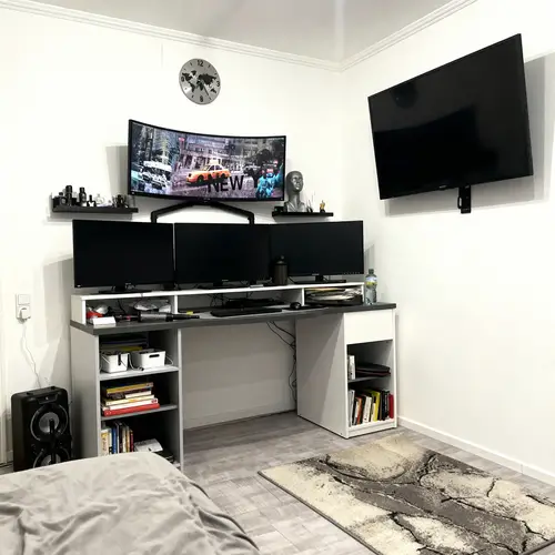 Stylish Home Office Setup with Curved Monitor