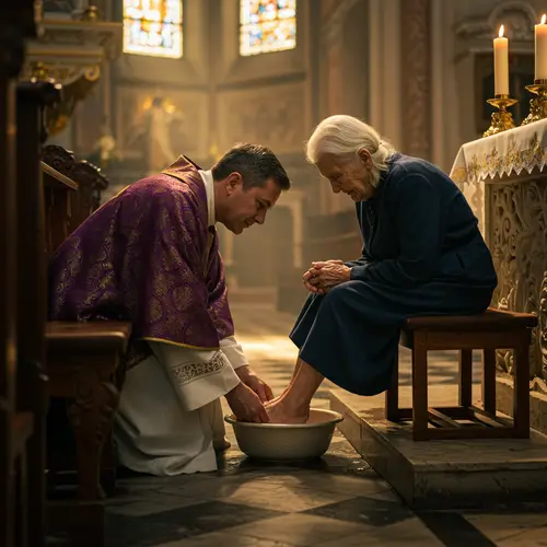 Old Woman Being Washed in Church
