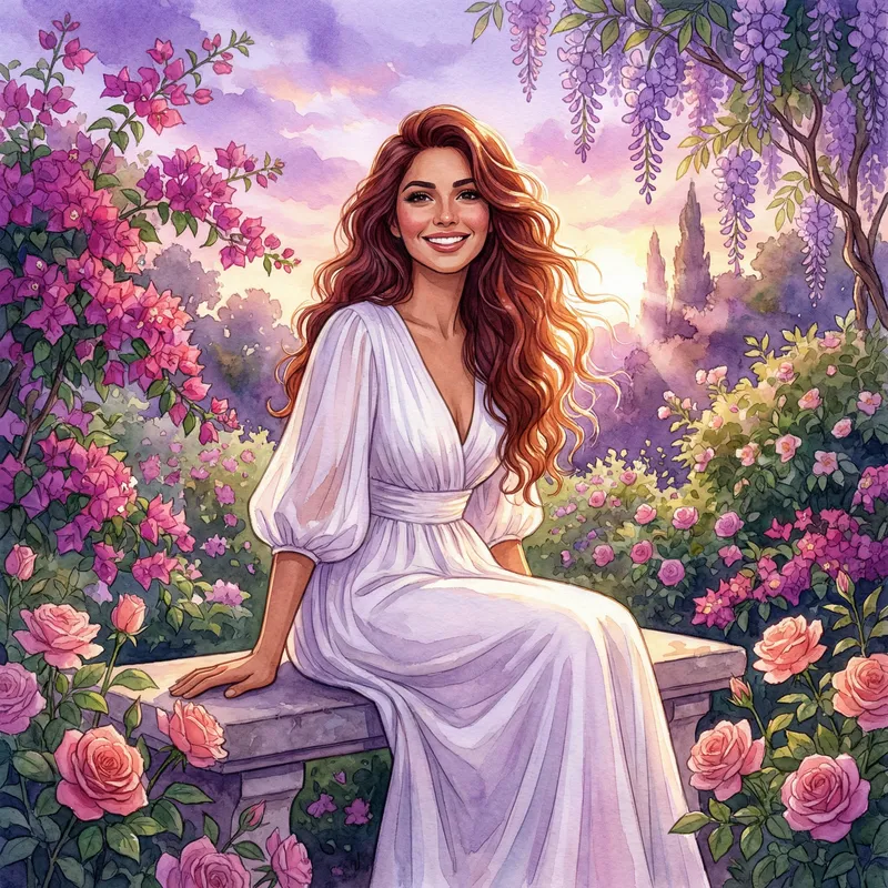 Tranquil Green Garden: Beautiful Woman in Enchanting Scene