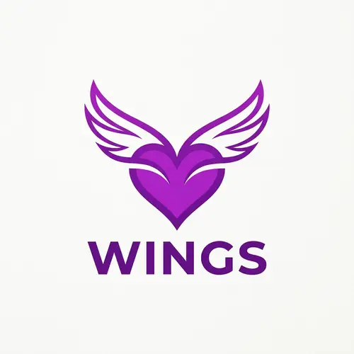 Wings Clothing Brand Logo with Purple Heart Design
