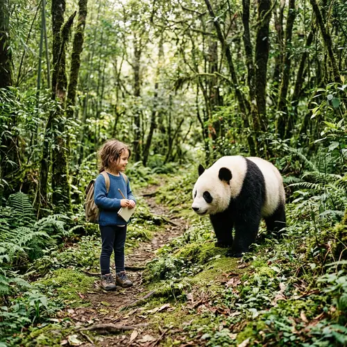 Panda Bear Adventure: Encountering Little Girl in Forest