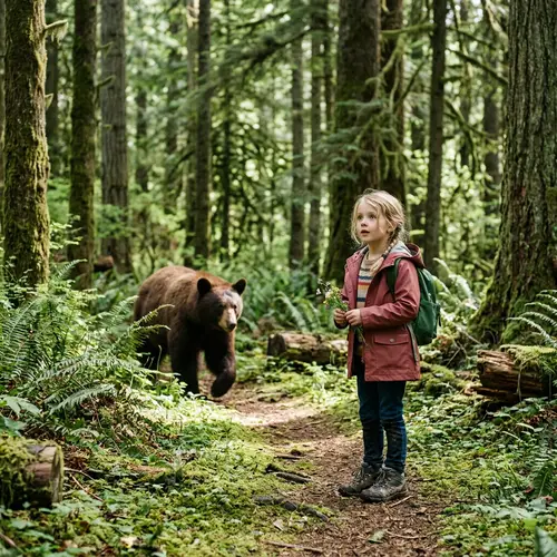Bear Encounters Little Girl in Forest