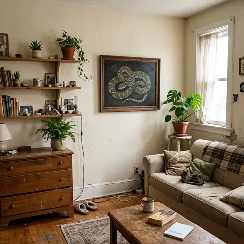 Serene Snake Art in Simple Room