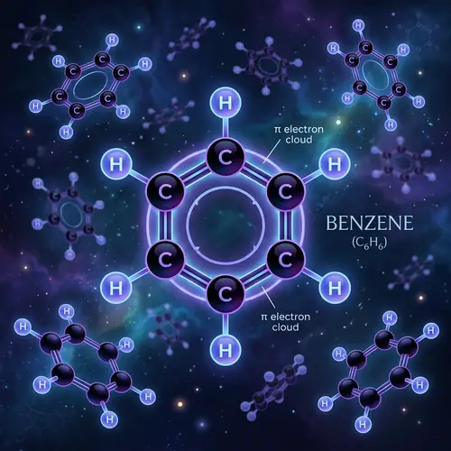 Detailed Molecular Structure of Benzene in Aesthetic Colors