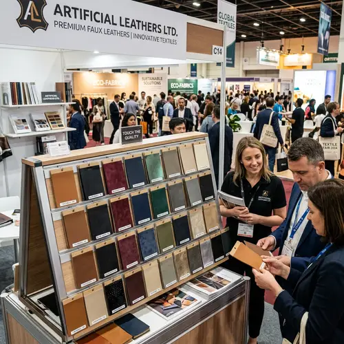 Professional Textile Company: Faux Leather Samples at Trade Fair