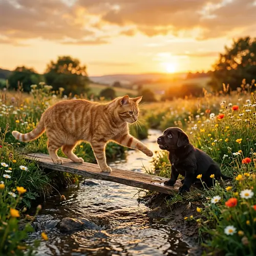 Heart-Warming Cat Rescues Distressed Black Labrador Puppy