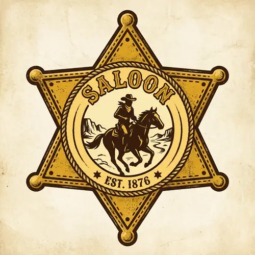 6-Pointed Sheriff's Star Logo with Cowboy in Brown and Yellow