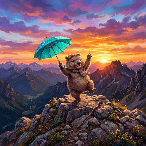 Joyful Dancing Wombat at Sunset | Digital Art Style