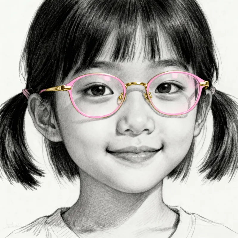 Charming Pencil Drawing of a Young Asian Girl