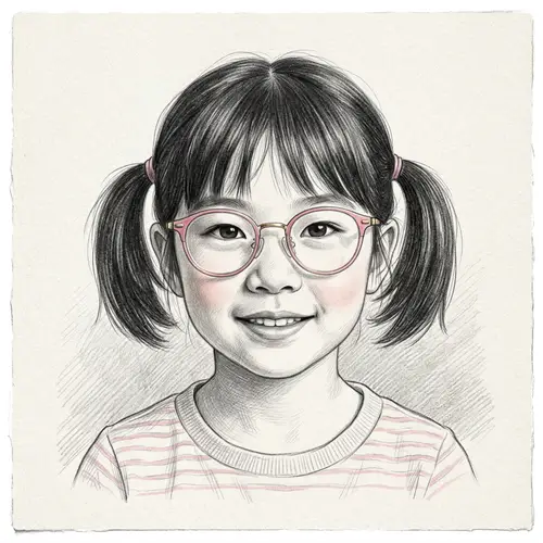 Charming Pencil Drawing of a Young Asian Girl