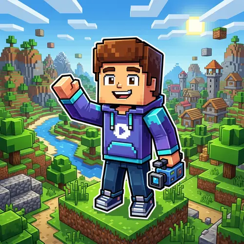 Pixelated Animated Character in Indigo Attire | Cube-Based Video Game Avatar