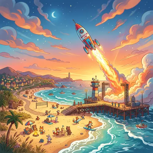 Animated World with Beach and Rocket