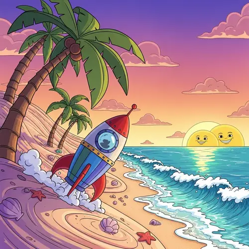 Animated World with Beach and Rocket