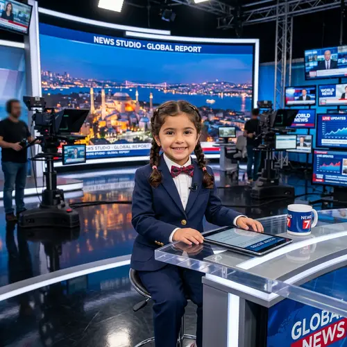 4-Year-Old Middle-Eastern Girl in Formal Attire | News Studio Shot