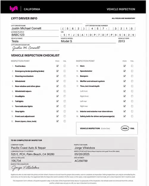 Fill Out Lyft Account Details for Justin Cornett