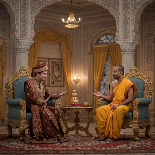 Inside a Royal Palace: Indian Hindu King and Brahmin