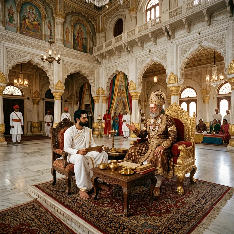 Inside a Royal Palace: Indian Hindu King and Brahmin