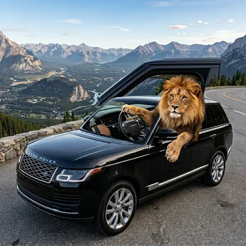 Luxury SUV with Majestic Lion: Wild Power and Elegance